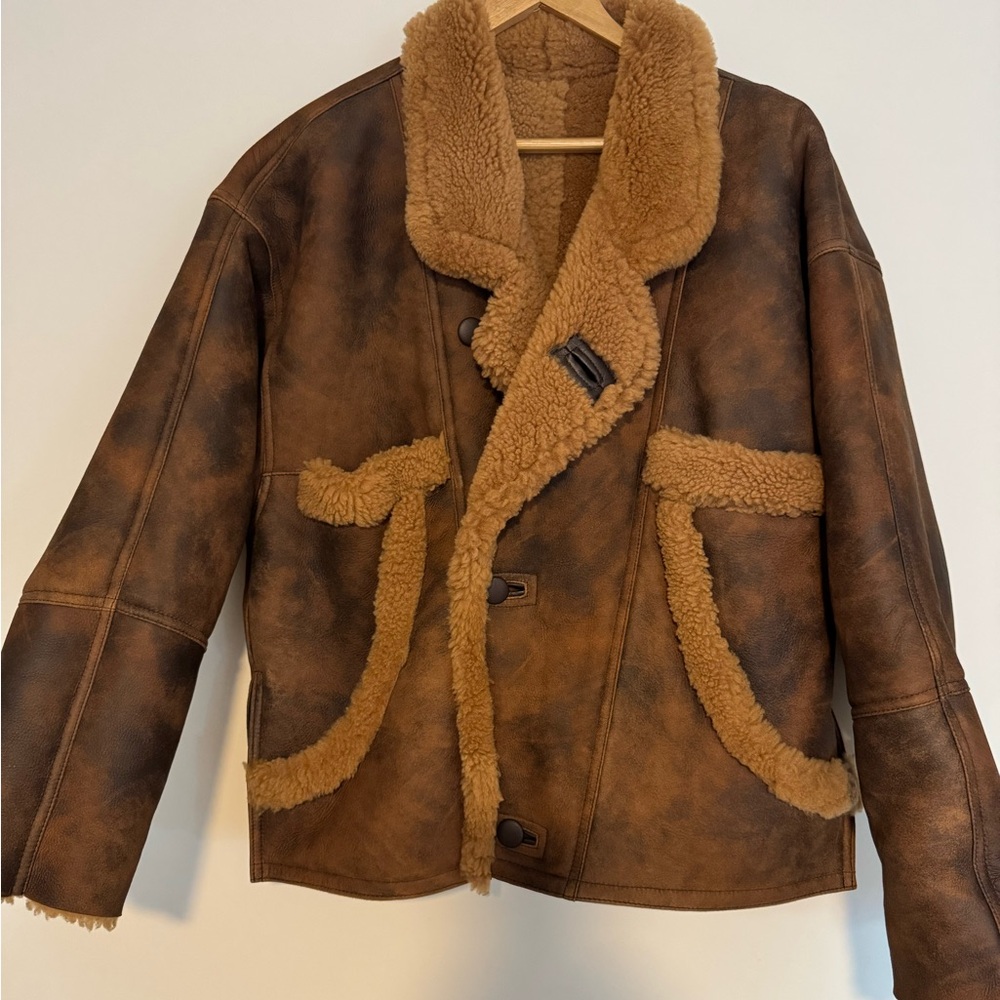 Sandro Tan and Brown Shearling Jacket